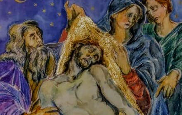 Preparing Christ for entombment: original artwork by J. Hager, member of OSP, 2020.